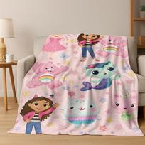 Cute Gabbys Dollhouse Cartoon Girl Kids Flannel Blanket Soft Warm Throw Blanket for Bed Bedroom Room Living Room Christmas Gift 75x90cm