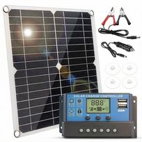 20W 12V saulės skydelio rinkinys Monokristalinis saulės skydelis PWM įkrovimo valdiklis Didelio efektyvumo kemperiui, valčiai, priekabai, autonominei sistemai black