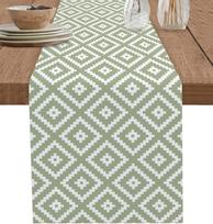 Modernus abstraktus geometrinis žalias lininis staltiesės takelis Vestuvių vakarėlio dekoras Sodybos virtuvės valgomojo stalo takelis Komodos skara dekoras 150x33cm beige