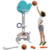 Children's basketball hoop 5 in 1 adjustable height football goal golf ball ring toss blue and grey 51 x 46 x 152 cm