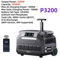 IEE P3200 3200W Nešiojama elektrinė 2048Wh LiFePO4 6400W Pikinė galia 1.5 val. Greitas įkrovimas 1000W Saulės energijos įėjimas WiFi Bluetooth APP Valdymas IEETek P3200-TTT
