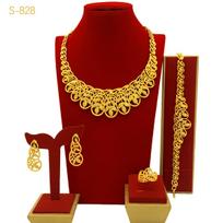 Dubai Diamond Jewelry 24K Gold Plated Four Piece African Bridal Jewelry Gold Placer Jewelry Set2026 45CM brown