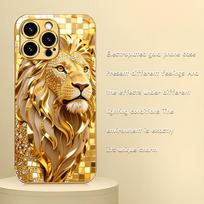 Majestic Golden Lion Metallic Glass Phone Case Suitable for iPhone 17 16 15 14 13 12 11 Pro Max Plus Anti Shock Back Cover iPhone 16 beige