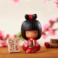 Japanese Doll Humanoid Kimono Japan Cuisine Sushi Restaurant Decorations Japanese Ornament Resin Home Decoration Kawaii Figurine raudona