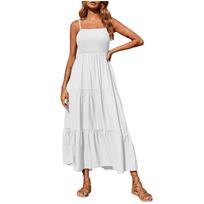 Strapless Dress For Women Color Summer Beach Boho Smocked Tube Top Straps Swing Dress XL balta