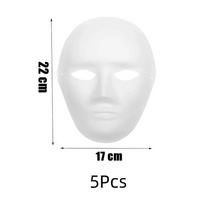 5 vnt. baltos „pasidaryk pats“ pilnos veido kaukės, tuščias paviršius, tinkamos dažyti, amatų kaukės, popieriaus masės kaukės Cosplay Style A white