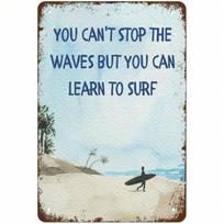 Surfingas Skardinis Metalo Ženklas 8x12 Colių Negali Sustabdyti Bangų Retro Paplūdimio Sienų Dekoras Vintažinis Pakrantės Namų Dekoras įvairiaspalvis
