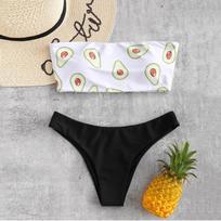 Women Print Tube up Two Pieces Bikini Push-Up Swimsuit Swimwear Beachwear L juoda