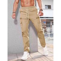 Men's Multi-Pocket Straight Leg Pants Casual Sweatpants Drawstring Work Pants S gray