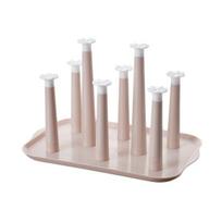 6-Slot Plastic Cup Drying Rack with Drip Tray Space-Saving Countertop Organizer for Mugs Glasses BPA-Free Kitchen Storage Rack rožinė