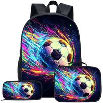 Futbolo rašto kuprinė, šaunus ir individualus trijų dalių rinkinys berniukams, didelės talpos kuprinė, maisto krepšys, pieštukinė blue