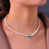 Tidepool Starfish Necklace - Surf & Beach Boho Jewelry Starfish Turtle Beaded Choker Necklaces, Adjustable Necklaces, Ocean Gift žalia