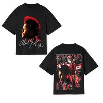 Double Sided Print Pure Cotton2026 The Weeknd Red Portrait Xo Signature Oversized Hip Hop Concert T Shirt L black