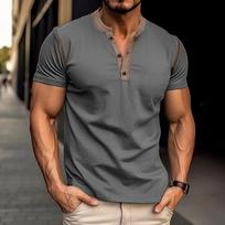 Vyriški „Slim Fit“ trumpomis rankovėmis vintažiniai „Henley“ marškinėliai, laisvalaikio apatiniai viršutiniai sportiniai marškinėliai, skirti sportinei treniruotėms, drėgmę sugeriantys marškinėliai vyrams S tamsiai pilka spalva