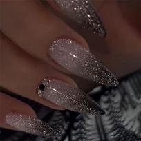 Almond Press on Nail Designs Fake Nail Glossy Full Cover Acrylic False Nail Stilettos Artificial Nail Glues on Nail 1 black