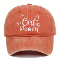 Ladies Embroidered Cat Mom Baseball Cap, Wash Cotton Adjustable Sunscreen Hat,Cartoon Theme, Birthday Gift, Outdoor Spire Caps Adjustable oranžinė