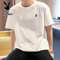 PLAYBOY Men's Pure Cotton Short-Sleeve T-Shirt 2XL balta