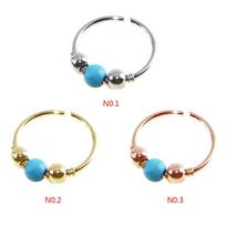 Turquoise Beaded Ear Bone Nail Copper Geometric Nose Rings Clips Lip Body Piercing Stud Earring Jewelry