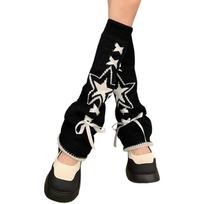 Star Heart Ribbon Flare Knit Leg Warmers, Y2K Slouch Polyester Leg Cuffs, Harajuku Sweet Gothic Women Calf Leg Covers One Size