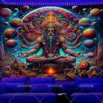 Šamano juodos šviesos gobelenas UV reaktyvus šviečiantis galaktikos kosmosas juodos šviesos gobelenas Dvasinė estetika Sienų menas Neoniniai fonai 100X150CM blue