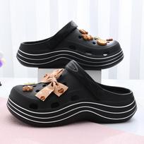 Cute Teddy Bear Height Increase Croc Sandals 05 Black M (240245)