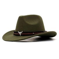 Western Cowboy Hat Jazz Knight Hats For Men Ethnic Style Felt Hats With Bull Shaped Decor Grassland Country Hat Sombrero žalia