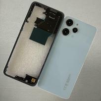 For Xiaomi Redmi 12 4G 23053RN02A Full Housing Middle Frame + Battery Back Cover Rear Door with Camera Lens balta