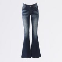 Women's Low Rise Flare Jeans Slim Fit Bootcut Jeans Vintage Washed High Stretch Street Style Fall Long Denim Trousers XS