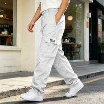 Men's Casual Loose Fit Cargo Pants with Multiple Pockets XXL raudona