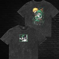 Deku Bakugo Acid Wash T-Shirt Powerful Heroes Graphic Tee Mens Unisex Cotton Gif S black
