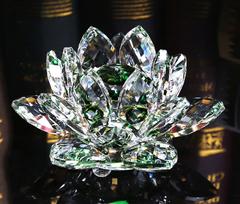 Crystal Lotus Ornament Candle Holder Buddha Supply Home Desk Cabinet Elegant Craft Decoration Indoor Worship Display Accessory 63X63X38MM white