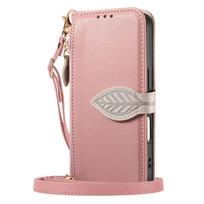 For Samsung Galaxy A71 4G A56 A55 A54 A36 A35 A26 A25 A17 A16 A05 A04, Zipper Pocket Cover with Card Slots Wrist Strap Lanyard For Galaxy A25 5G rožinė