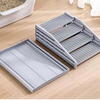 Premium Cat Litter Box Step Detachable 4 Steps Ramp with Filter Function Double Layer for Cat Litter Control pilka spalva