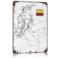 Handdrawn Colombia Map Metal Poster Tin Sign Wall Art Gaming Room Decoration Garage Customizable Metal Signs for Home Decoration 20x30cm（7.8x11.8inch）
