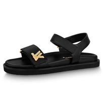 LOUIS VUITTON Saulėlydžio Odos Paplūdimio Šlepetės Moteriškos Juodos 1ABW6U 37 black