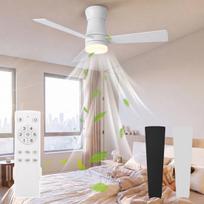 Lubinis ventiliatorius su LED apšvietimu, 3 dvipusės mentės, 6 greičiai, laikmatis, 30 W tylus, 132 cm, baltas