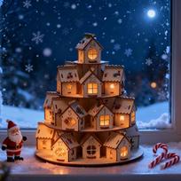 Christmas Wooden Advent Calendar House with 24 Houses Countdown to Christmas DIY Kraft Gift for Kids Family Home Decoration one-size