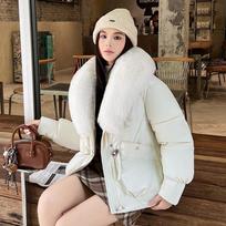 Streetwear Didelio kailio apykaklės Pūkais medvilne paminkštinta striukė Moteriška žieminė trumpa parka Pašiltinti šilti paltai Mados lauko drabužiai 2XL smėlis