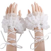 Lolitos Nėriniai Pirštinės Sluoksniuotos Raukšlėtos Rankovių Dalys Elastinga Apyrankė Helovinui, Vestuvėms, Šventei, Maskaralui, Naktiniam Klubui balta