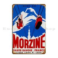 Morzine France Vintage Ski Poster Metal Plaque Poster Home Retro Cave Party Printed Tin Sign Poster 20x30cm（7.8x11.8inch）