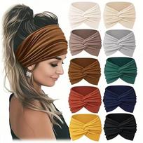 Bohemian Yoga Sweat-Absorbent Wide Headband, White Hair Scarf for Sports & Pilates beige