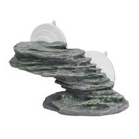 Tortoise Climbing Platform Resin Lifelike Aquarium Rock Ornament Reptile Basking Dock with Suction Cup for Lizard gray