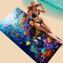 Fish Printed Microfiber Quick Dry Towel, Super Soft for Beach Pool Bath Yoga Camping W40*H60(CM) brown