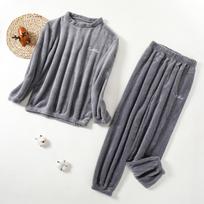 Ladies' Casual And Comfortable Round Neck Warm And Plush Home Clothes Cardigan Sleepwear And Pants Set One Size