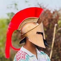 Handmade Spartan Helmet with Red Plume: Ancient Greek Warrior Cosplay auksas