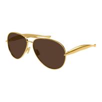 Bottega Veneta Aviator Sunglasses Shiny Gold/Brown Unisex Eyewear BV1305S-007 F,Gold beige