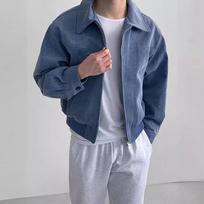 Pavasariniai-rudeniniai vyriški laisvalaikio vienspalviai trumpi švarkai Retro atlapai Užtrauktuko kišenė Vėjuoti paltai Prabangus viršutinis drabužis Streetwear Maži atlapai Vyriškas švarkas L šviesiai mėlyna spalva