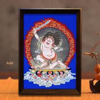 Geltonojo Jambhalos ir Mahakalos Žaliosios Taros Rankomis Dažyta Thangka Sieninė Kabinama Puošmena