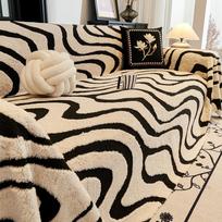 Premium Plush Line Jacquard Sofa Cover Comfortable One-Piece Sofa Cushion For Autumn Winter Soft Warm Knee Blanket For Office 180x150cm beige