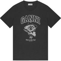 GANNI mielas raganos rašto laisvas trumpomis rankovėmis moteriškas marškinėlis Phantom-Black T4138-252 XS gray